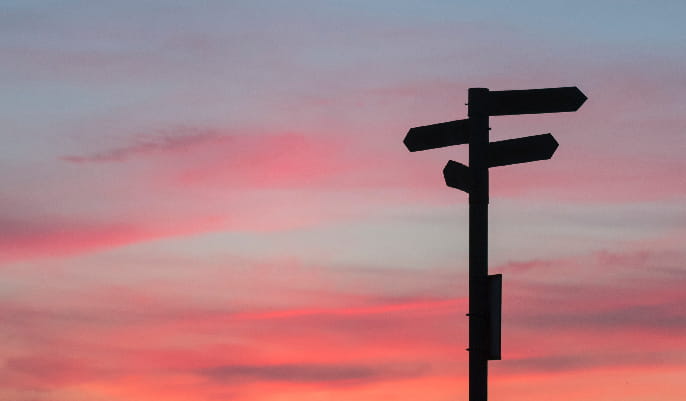 Signpost in sunset