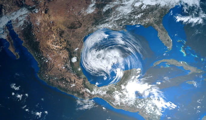 Satellite image of a hurricane over north america