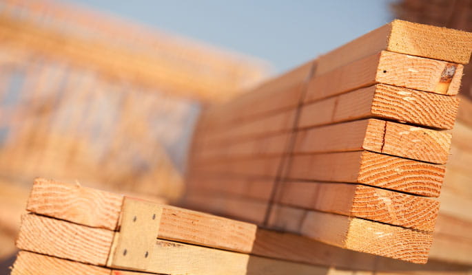 Close up of timber planks for construction