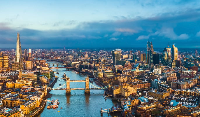 Image of London's city skyline and Thames river