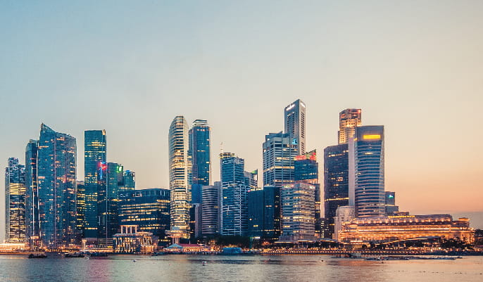 Image of downtown Singapore just before sunset