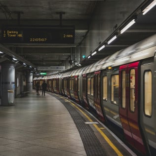Train on London underground platform